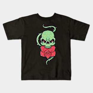 Green Skull Red Rose Kids T-Shirt